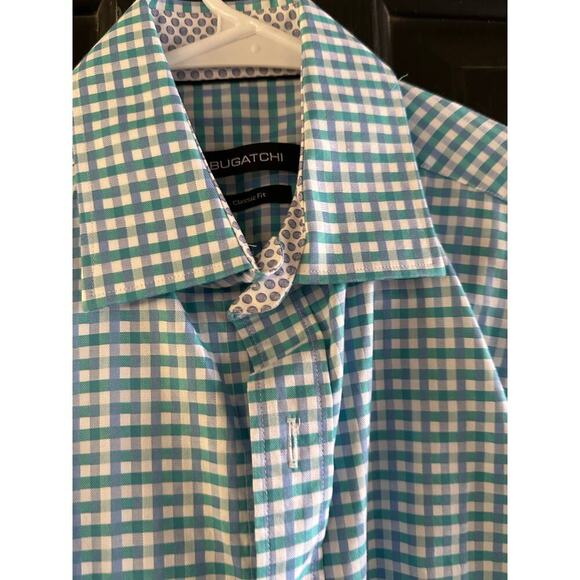 Bugatchi Blue Green Classic Fit Plaid Print Long Sleeve Button Down Shirt Size S - Picture 2 of 6